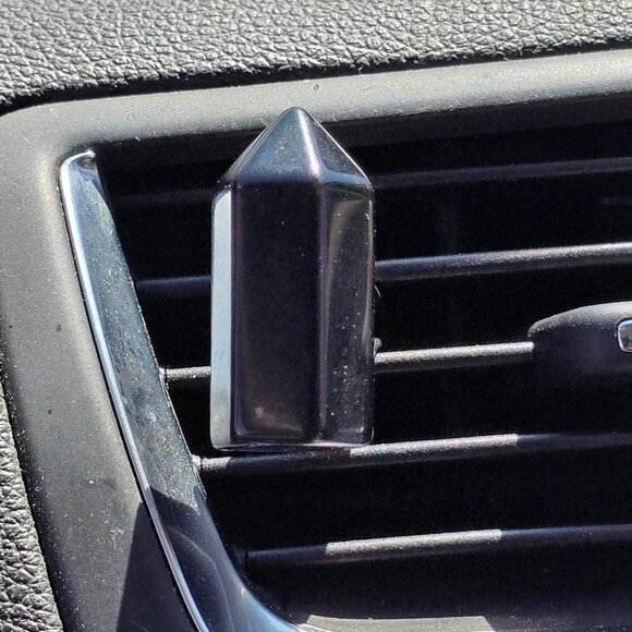 Black Obsidian Mini Tower Crystal Vent Clip - Picture 1 of 3
